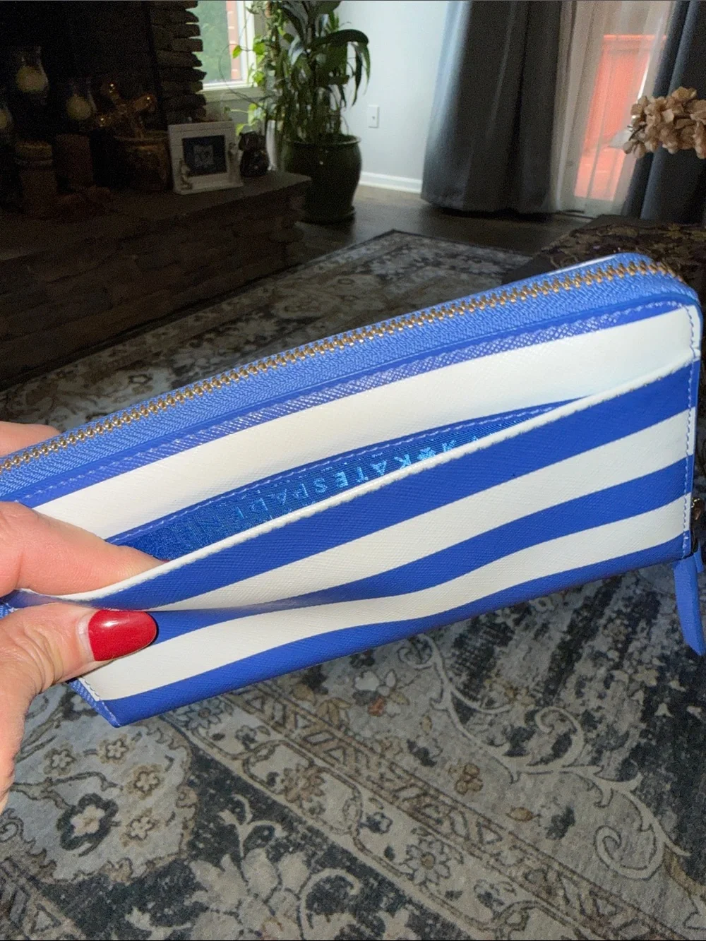 Kate spade Striped Sunglasses Wristlet Wallet with Red Sunglass Applique